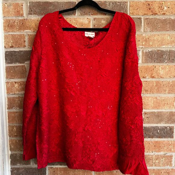 Toffee Apple Tops - Vintage Toffee Apple Red XXL Long Sleeve Blouse